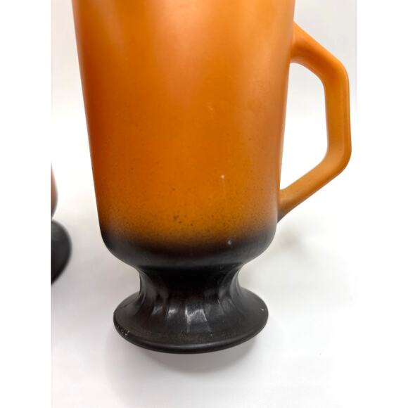 Vintage Anchor Hocking Fire King Footed Tall Mug Orange Black 1970s Retro - Picture 5 of 8